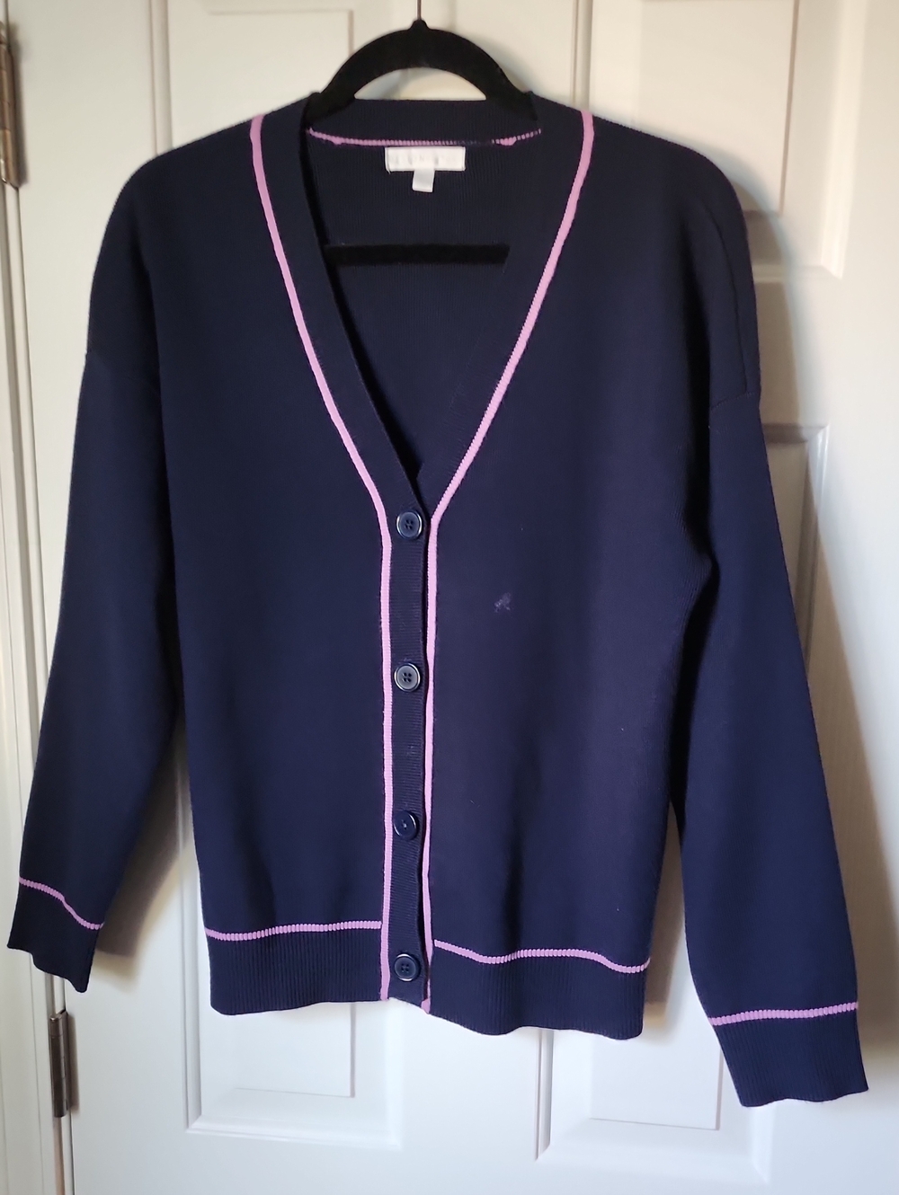 Design History Navy Cardigan with Pink Trim